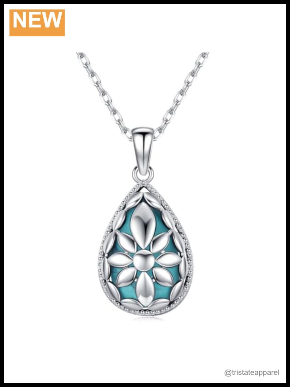 925 Sterling Silver Turquoise Teardrop Pendant Necklace 18"